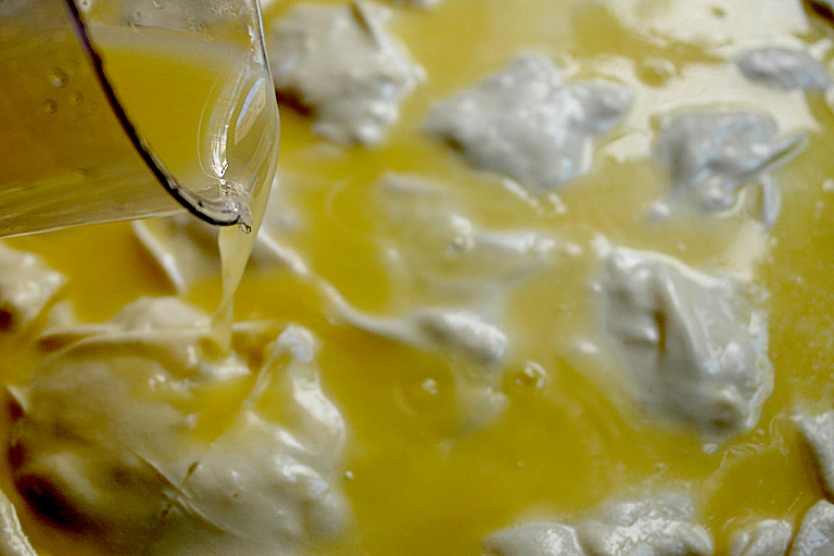 Traditional Epirus chicken pie with trachana and feta cheese