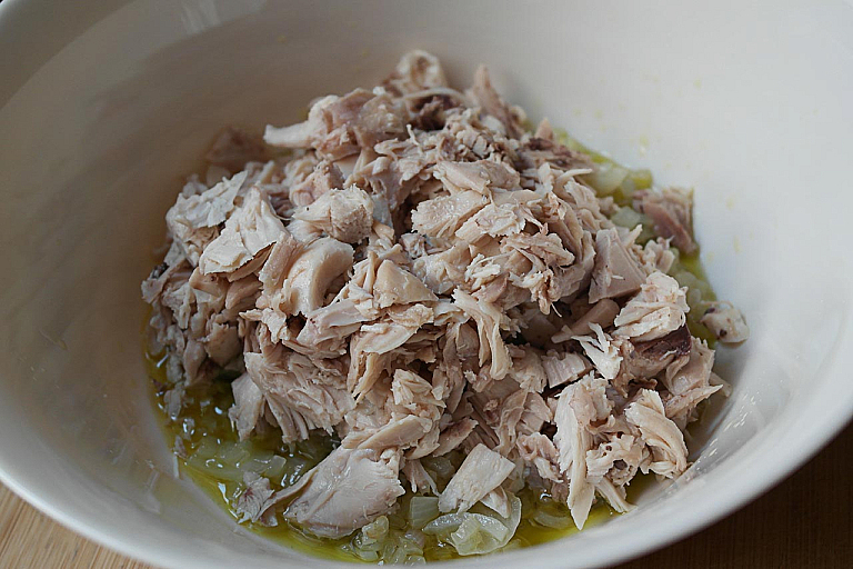 Traditional Epirus chicken pie with trachana and feta cheese