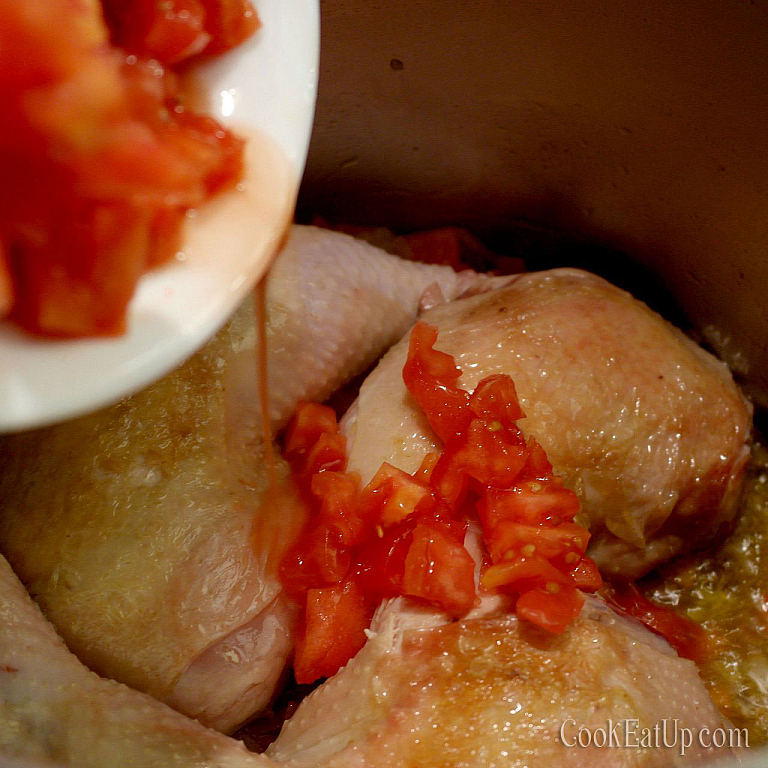 Greek chicken with okra in a fresh tomato sauce recipe