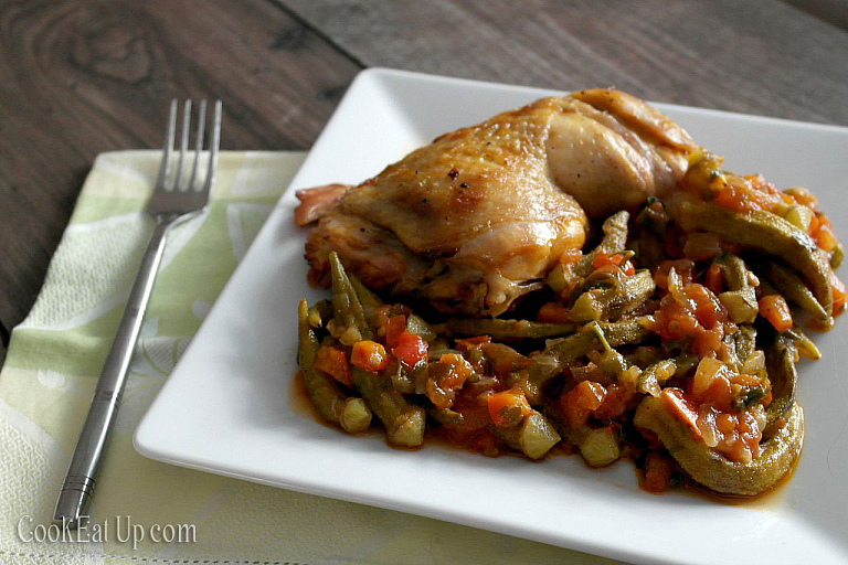 Greek chicken with okra in a fresh tomato sauce recipe