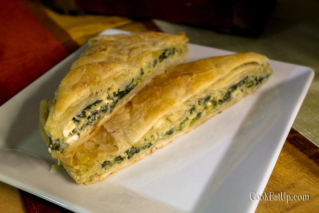 Spinach pie with homemade phyllo stretched by hand
