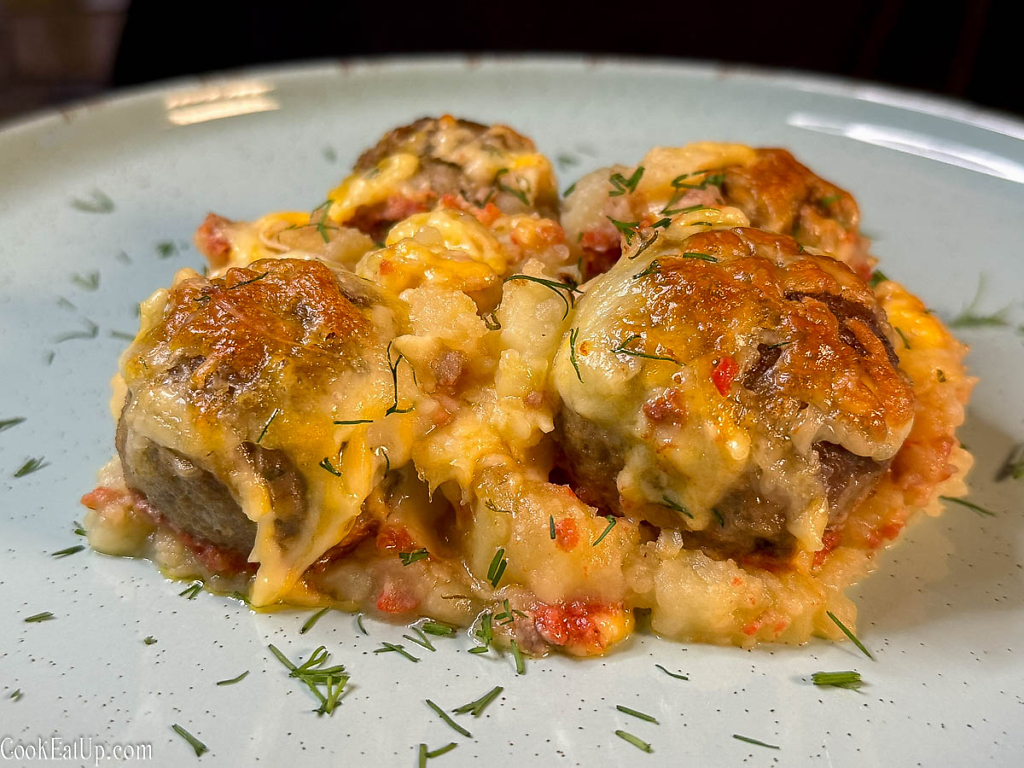 Melty Cheese Meatball & Mash Casserole
